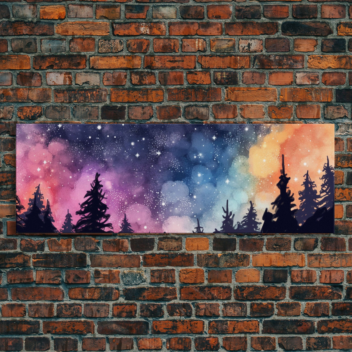 Watercolor Forest Art, Starry Night In The Woods, Abstract Forest Art, Woods Wall Art, Large Canvas Print, Panoramic, Wall Art, Canvas Print