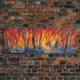 Flames In The Woods Canvas Art Print, Forest Fire, Red Flame, Wall Decor, Framed Large Canvas Print, Panoramic, Wall Art, Canvas Print