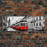 Marker Sketch Wall Art, Streetcar Wall Decor, Bell Tower, Street Art Print, Wall Art Decor, Panoramic, Framed Art, Canvas Print, Landscape