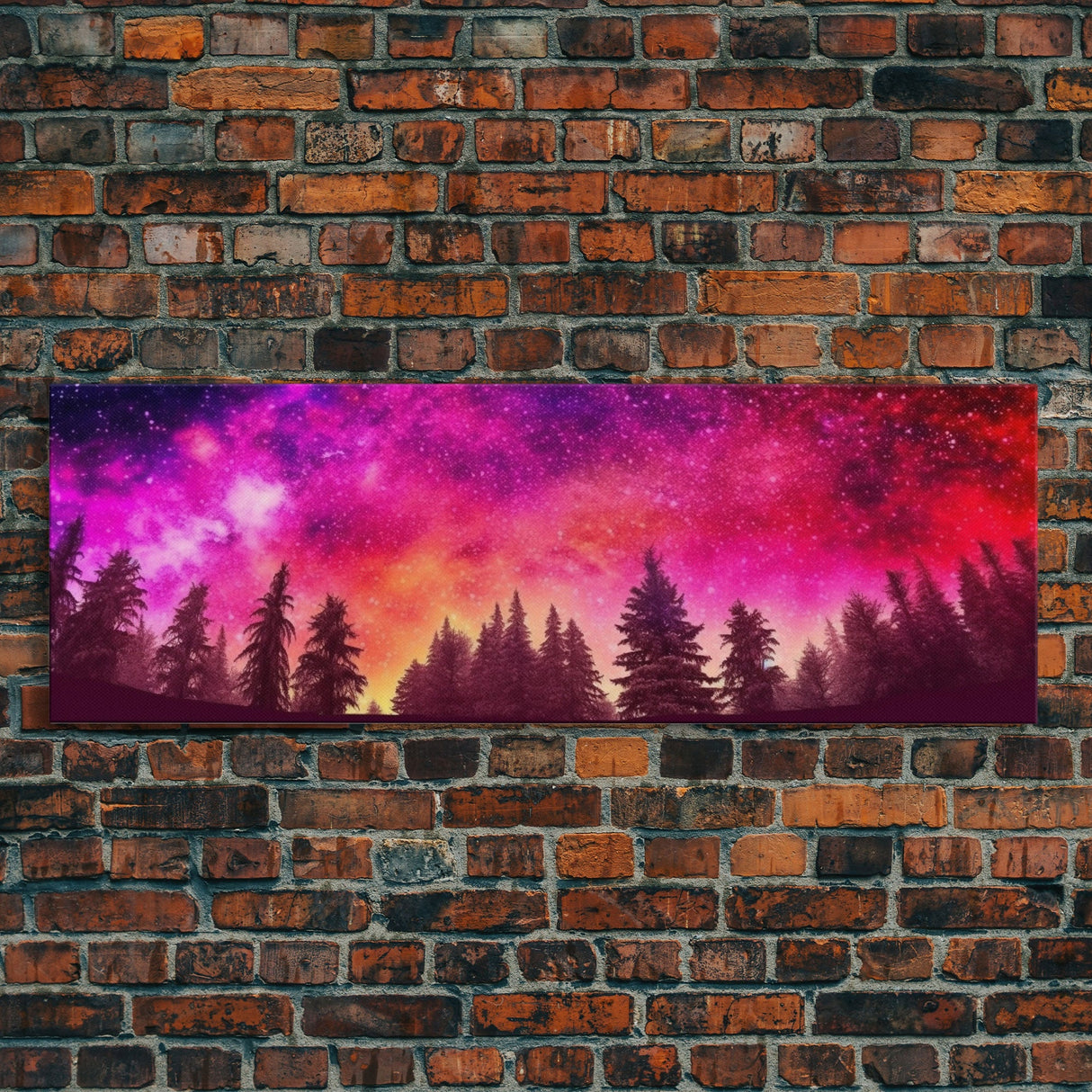 Watercolor Sky Art Print, Dark Forest Art, Large Mixed Media Wall Art, Large Framed Canvas Print, Panoramic, Wall Art, Canvas Print