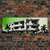 Torn Down Building Art Print, Ruins, Abandoned Structure, Green Background, Large Framed Canvas Print, Panoramic, Wall Art, Canvas Print