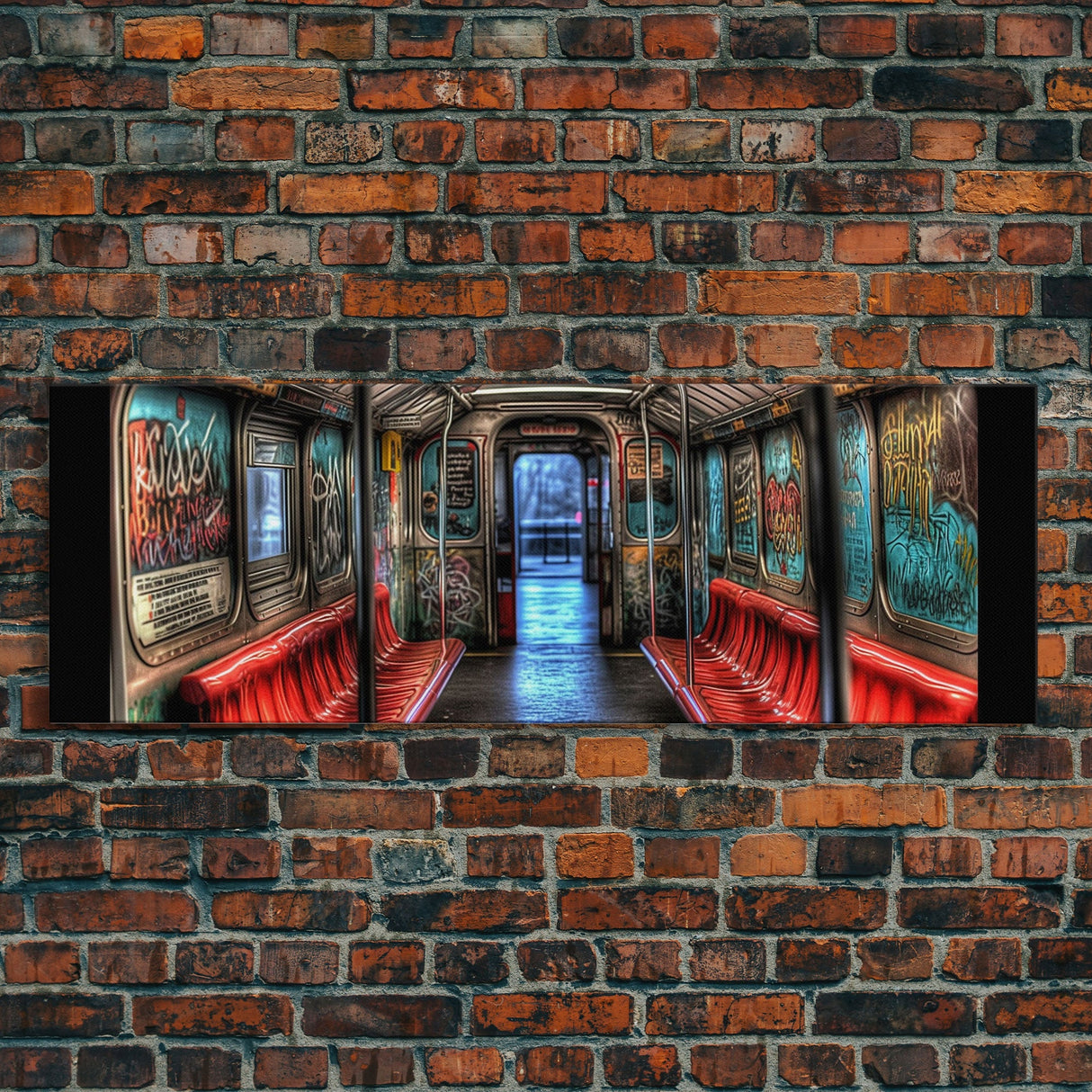 Urban Art Print, Graffiti On Abandoned Subway Train Canvas Print, Wall Decor, Large Framed Canvas Print, Panoramic, Wall Art, Canvas Print