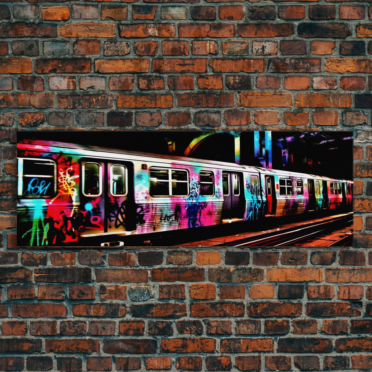 Urban Canvas Art, Graffiti On Abandoned Subway Train, Urban Art, Wall Decor, Large Framed Canvas Print, Panoramic, Wall Art, Canvas Print