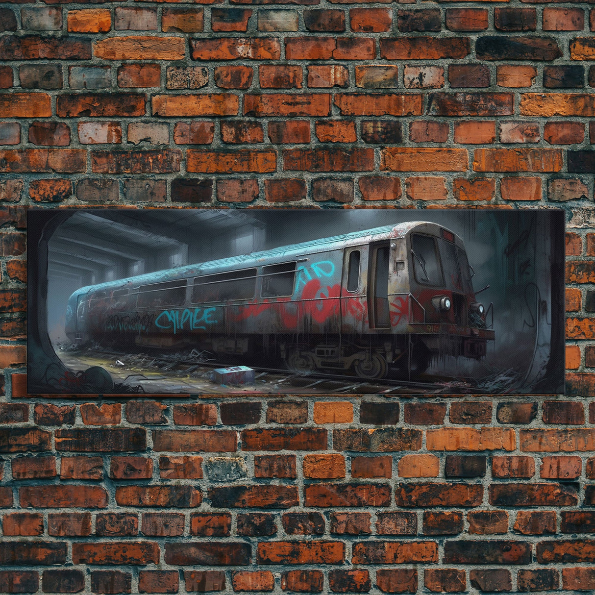 Graffiti On Abandoned Subway Train, Urban Art, Wall Decor, Urban Canvas Art, Large Framed Canvas Print, Panoramic, Wall Art, Canvas Print