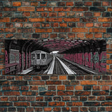 Pink Graffiti On Subway Train, Urban Art, Urban Canvas Art, Graffiti Art Canvas, Framed Canvas Print, Panoramic, Wall Art, Canvas Print