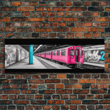 Graffiti On Subway Station, Graffiti Art Canvas, Pink Train, Wall Decor, Urban Art, Framed Canvas Print, Panoramic, Wall Art, Canvas Print