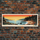 Acadia National Park, Panoramic Maine Travel Art, National Park Print, Minimalist Travel Art, Midcentury Modern Style Landscape