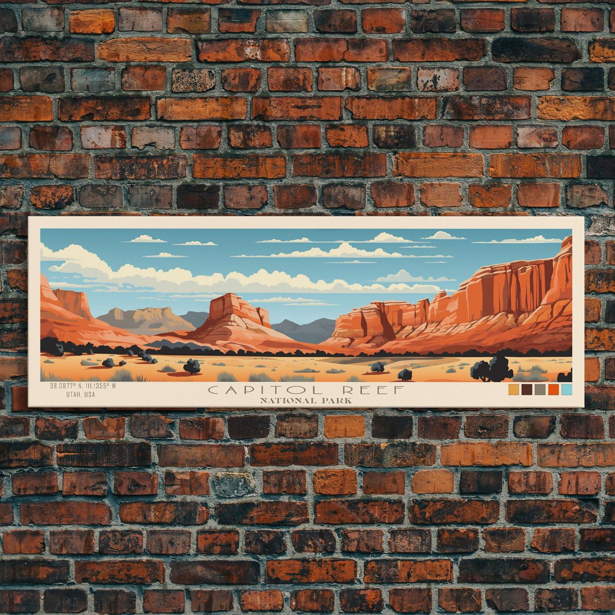 Capitol Reef National Park, Panoramic Utah Travel Art, National Park Print, Minimalist Travel Art, Midcentury Modern Style Landscape