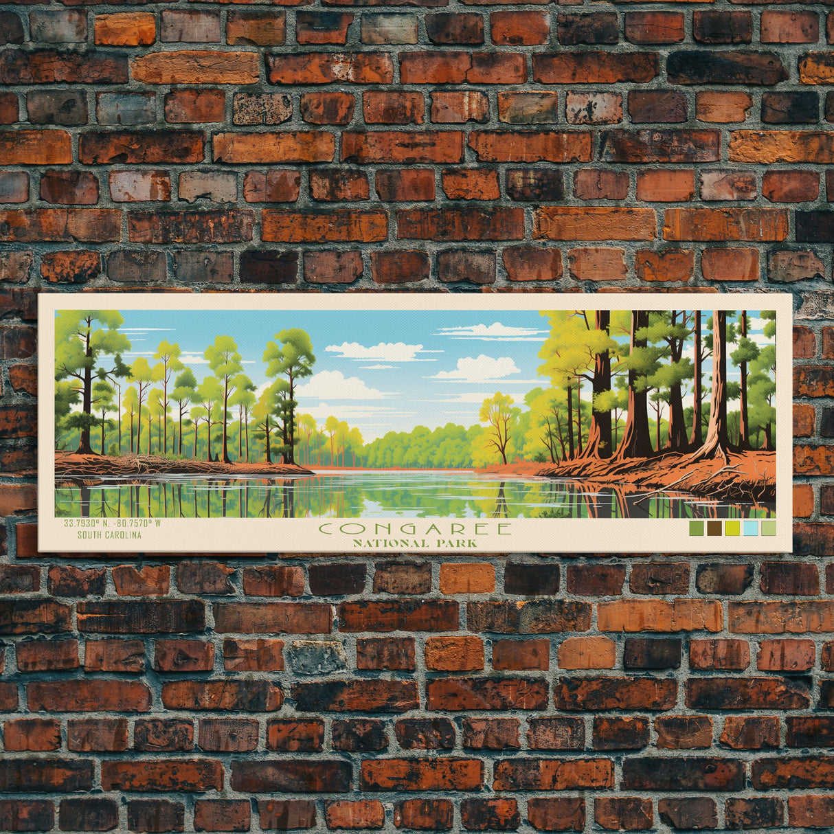 Congaree National Park, Panoramic South Carolina Travel Art, National Park Print, Minimalist Travel Art, Midcentury Modern Style Landscape