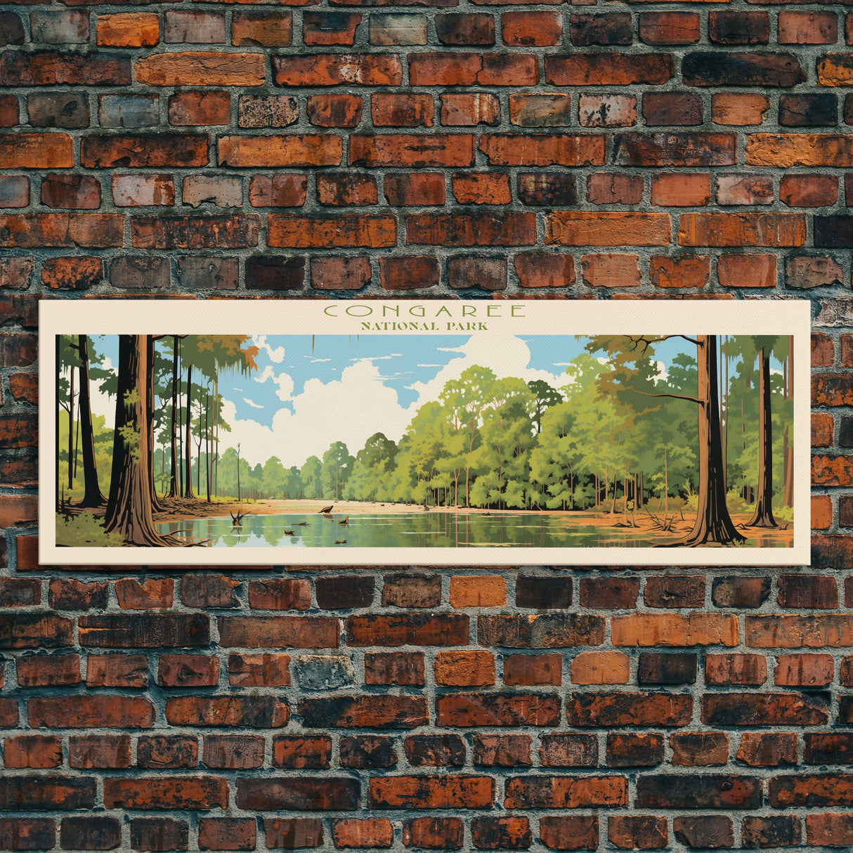 Congaree National Park, Panoramic South Carolina Travel Art, National Park Print, Minimalist Travel Art, Midcentury Modern Style Landscape