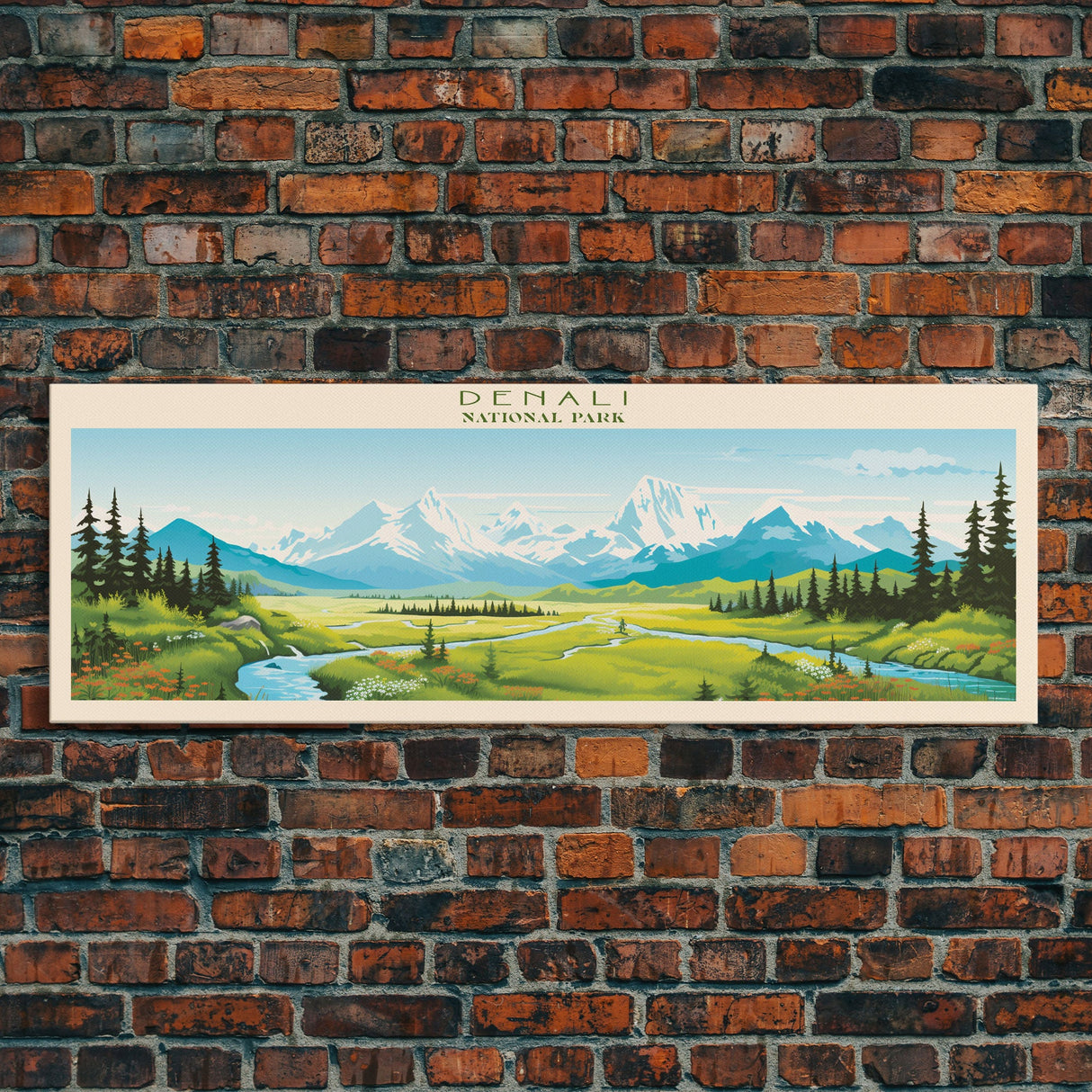 Denali National Park, Panoramic Alaska Travel Art, National Park Print, Minimalist Travel Art, Midcentury Modern Style Landscape