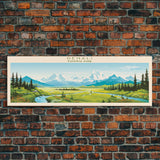 Denali National Park, Panoramic Alaska Travel Art, National Park Print, Minimalist Travel Art, Midcentury Modern Style Landscape