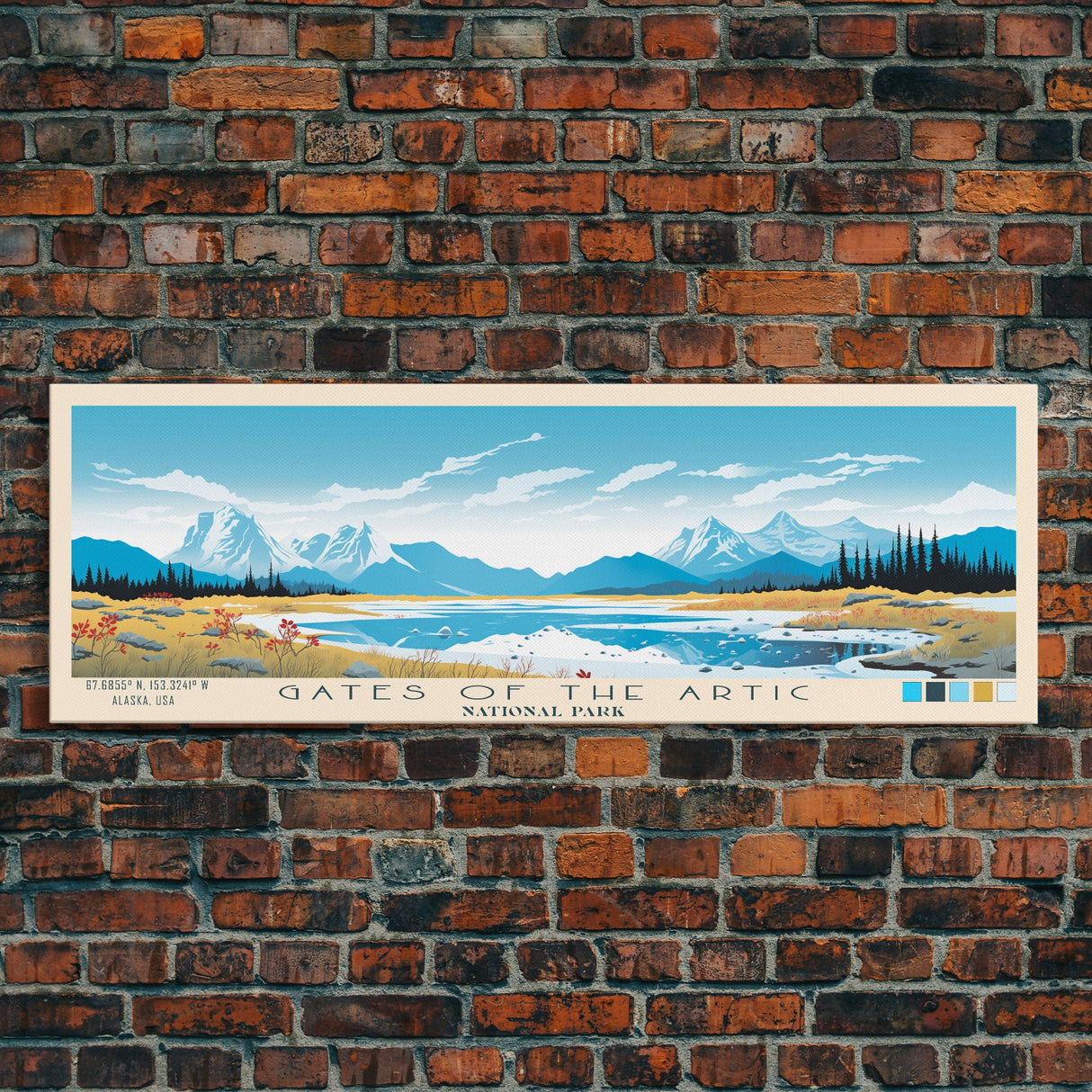 Gates Of The Arctic National Park Panoramic Alaska Travel Art, National Park Print, Minimalist Travel Art, Midcentury Modern Style Landscape