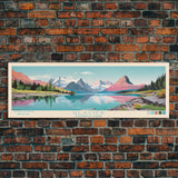 Glacier National Park, Panoramic Montana Travel Art, National Park Print, Minimalist Travel Art, Midcentury Modern Style Landscape