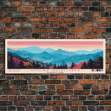 Smoky Mountains National Park, Panoramic North Carolina Travel Art, National Park Print, Minimalist Travel Art, Midcentury Modern Style