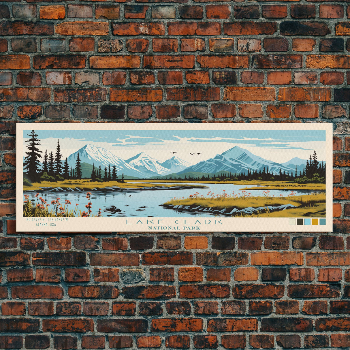 Lake Clark National Park, Panoramic Alaska Travel Art, National Park Print, Minimalist Travel Art, Midcentury Modern Style Landscape