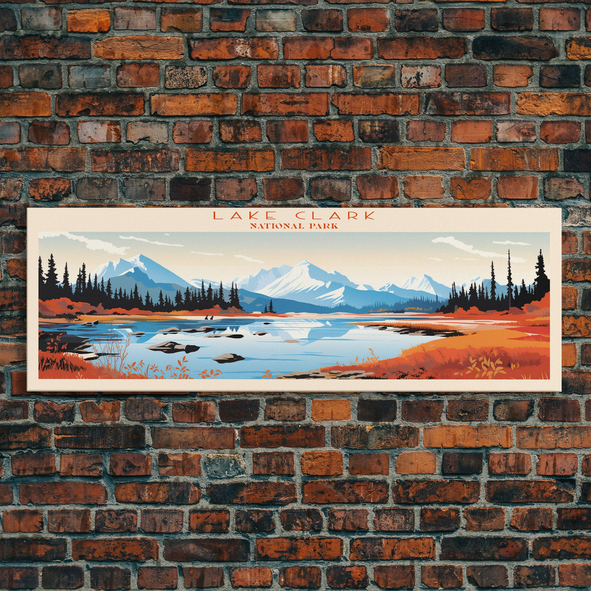 Lake Clark National Park, Panoramic Alaska Travel Art, National Park Print, Minimalist Travel Art, Midcentury Modern Style Landscape