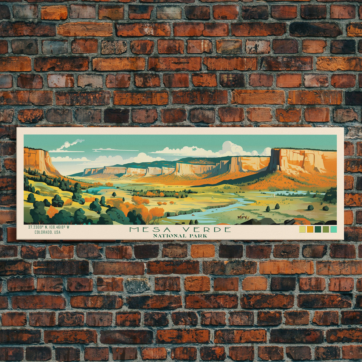 Mesa Verde National Park Panoramic Colorado Travel Art, National Park Print, Minimalist Travel Art, Midcentury Modern Style Landscape