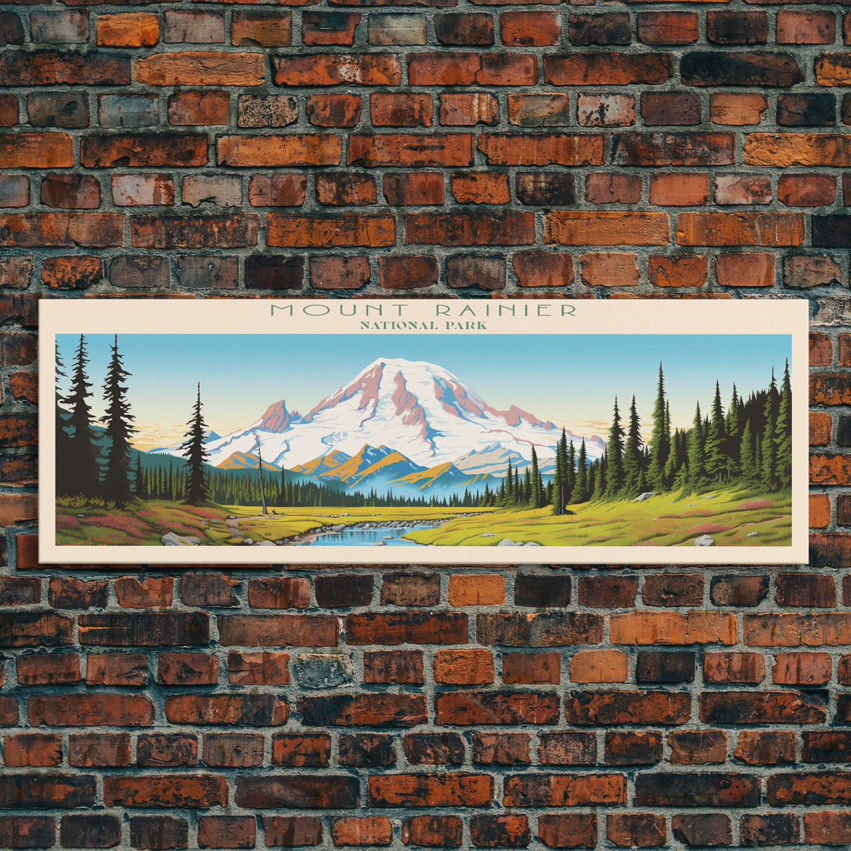 Mount Rainier National Park Panoramic Washington Travel Art, National Park Print, Minimalist Travel Art, Midcentury Modern Style Landscape