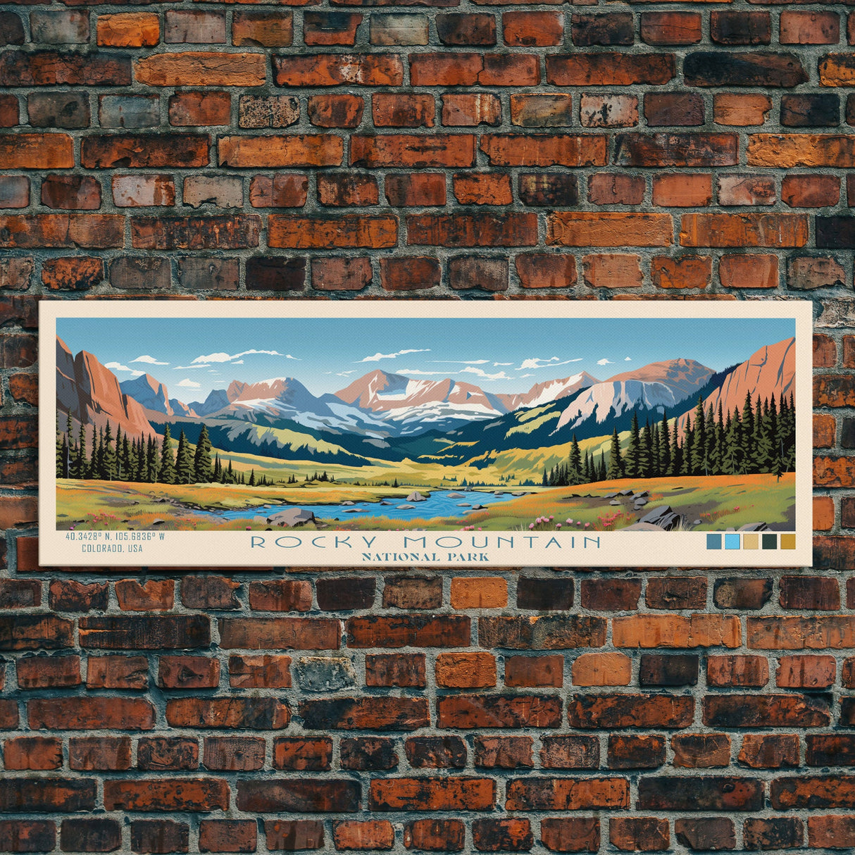 Rocky Mountain National Park Panoramic Colorado Travel Art, National Park Print, Minimalist Travel Art, Midcentury Modern Style Landscape