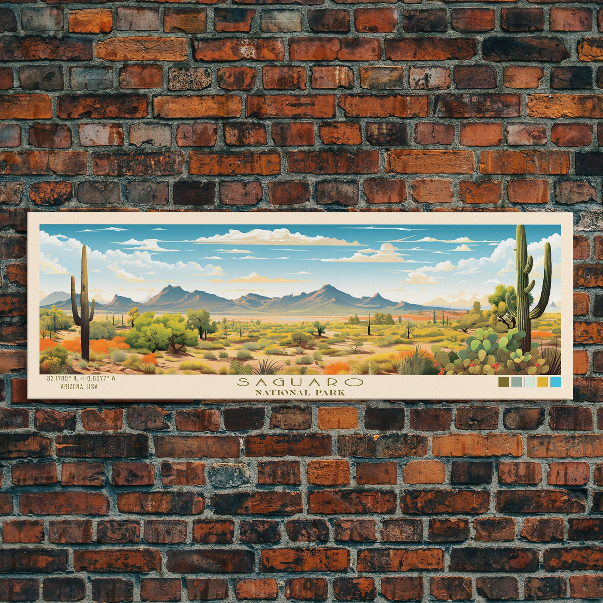 Saguaro National Park Panoramic Arizona Travel Art, National Park Print, Minimalist Travel Art, Midcentury Modern Style Landscape