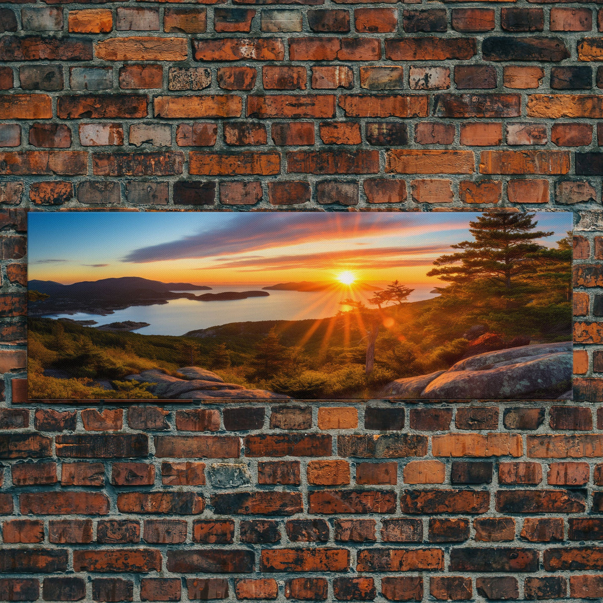 Photographic Panoramic of Acadia National Park, Sunset Photography, National Park Art, Framed Canvas Print, Landscape Photography