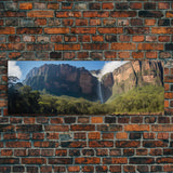 Photographic Panoramic of Angel Falls Venezuela, Sunset Photography, National Park Art, Framed Canvas Print, Landscape Photography