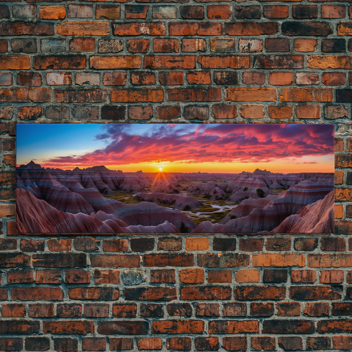 Photographic Panoramic of Badlands National Park, Sunset Photography, National Park Art, Framed Canvas Print, Landscape Photography