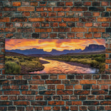 Photographic Panoramic of Big Bend Texas National Park, Sunset Photography, National Park Art, Framed Canvas Print, Landscape Photography