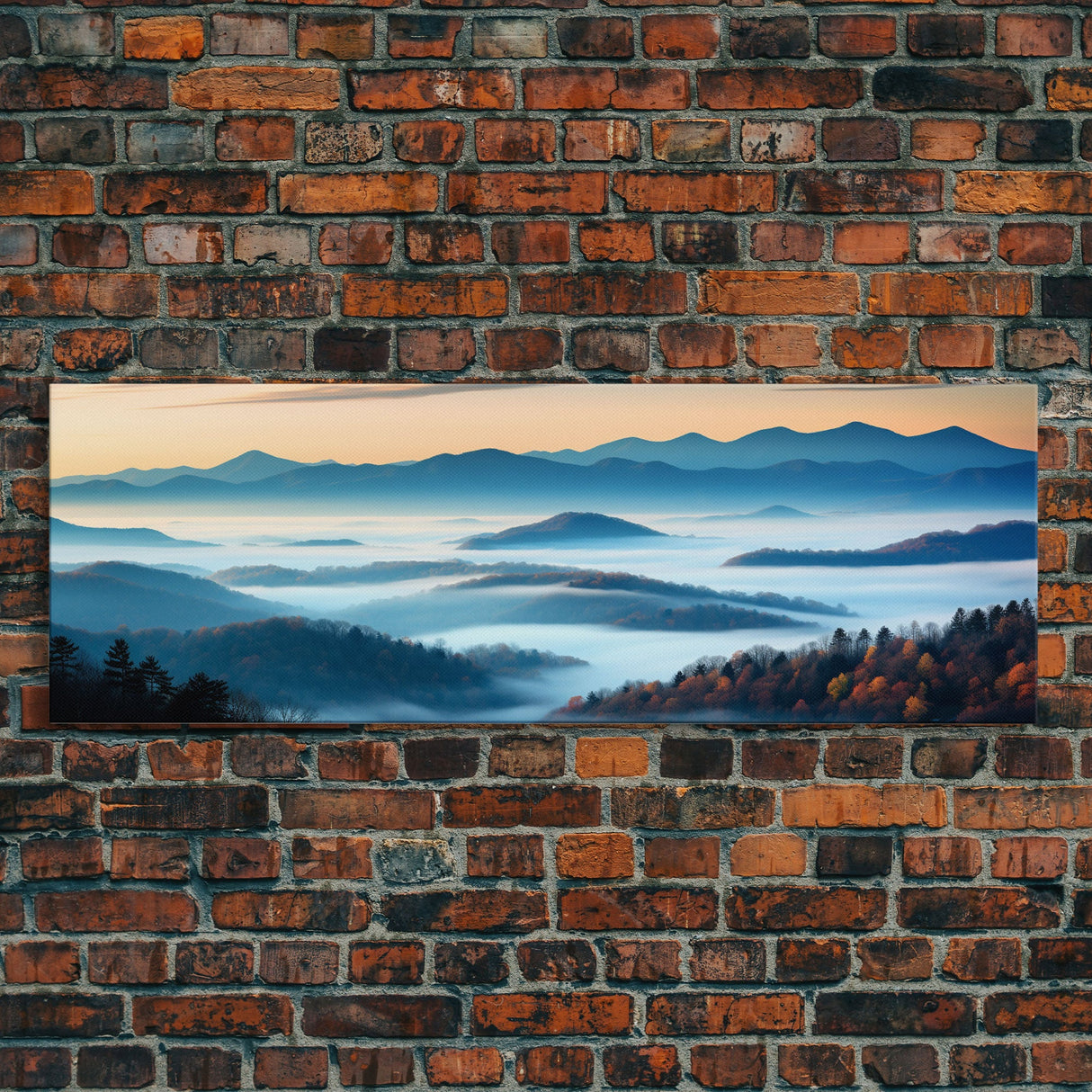 Photographic Panoramic of Blue Ridge Mountains National Parkway, Sunset Photography, Wall Art, Framed Canvas Print, Landscape Photography