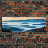 Photographic Panoramic of Blue Ridge Mountains National Parkway, Sunset Photography, Wall Art, Framed Canvas Print, Landscape Photography