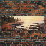 Watercolor Panoramic Acadia National Park Horizontal Framed Canvas Print, Extra Large Art, Large Wall Art, Landscape Paintin