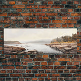 Watercolor Panoramic Acadia National Park Horizontal Framed Canvas Print, Extra Large Art, Large Wall Art, Landscape Paintin