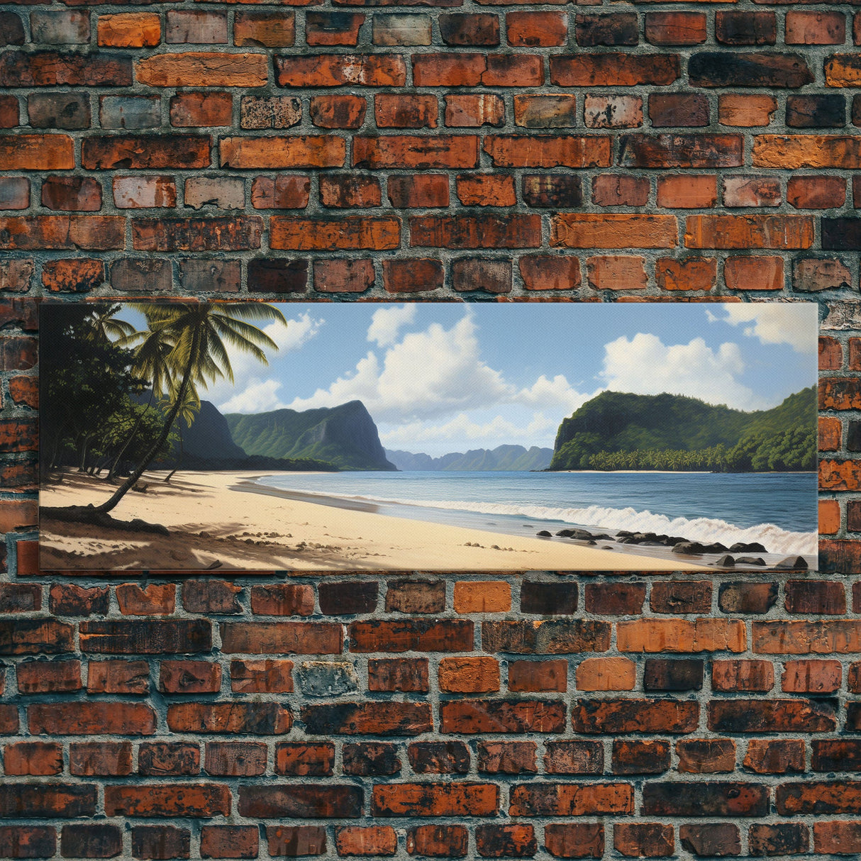 Watercolor Panoramic American Samoa National Park Framed Canvas Print Wall Art, Watercolor Landscape Painting