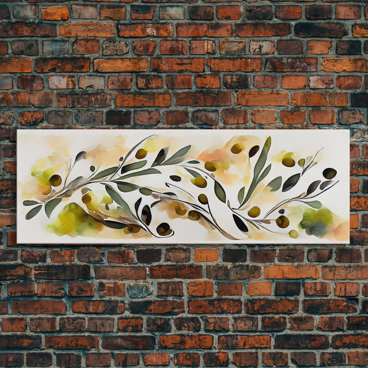 Apple Tree Leaves Wall Art, Ready To Hang Canvas Print, Panoramic Art, Floral Arrangement Wall Decor, Above Bed, Above Couch, Above Sofa