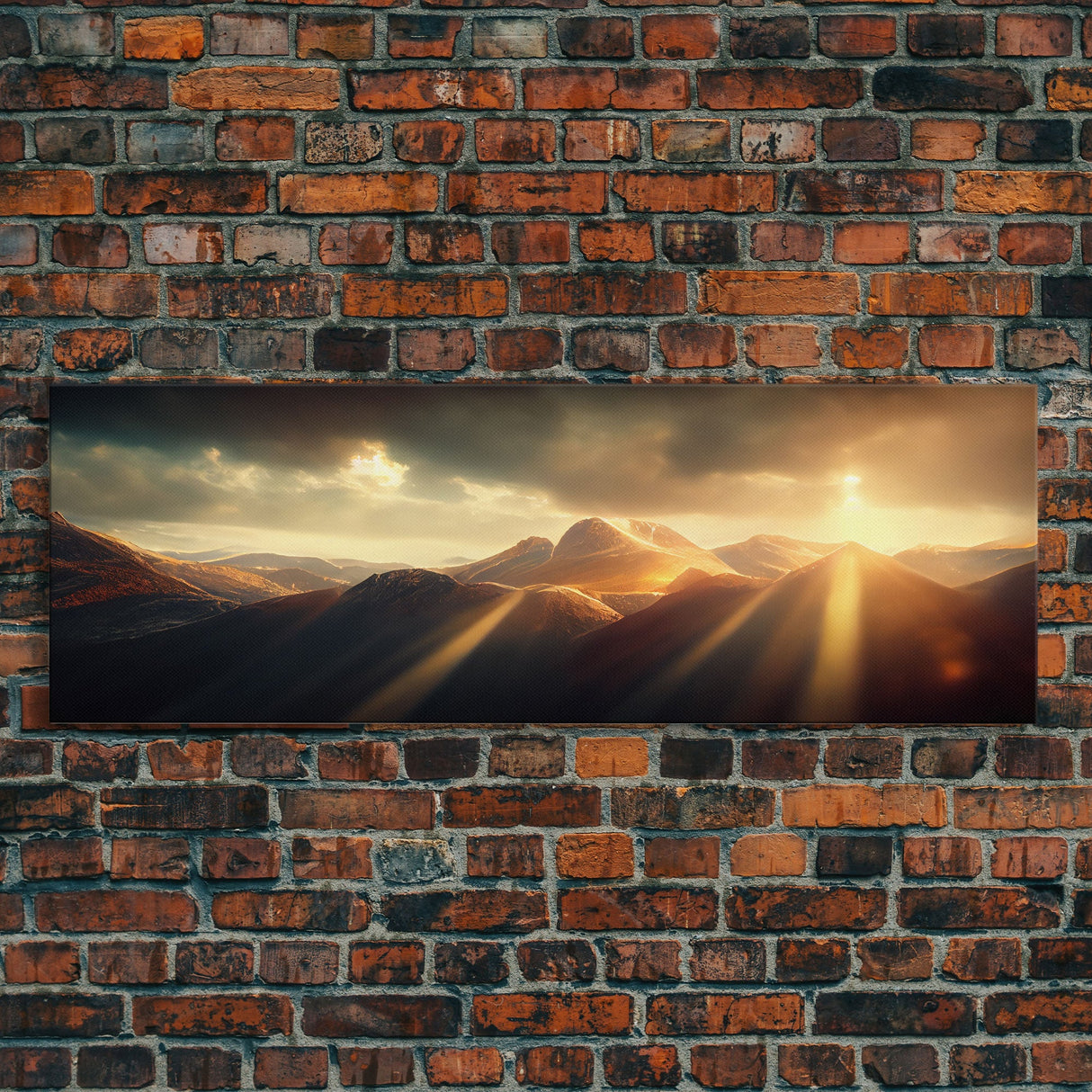 Sunrise Over The Mountains, Ready To Hang Canvas Print, Panoramic Art, Above Bed Art, Above Couch Art, Above Sofa Landscape Decor