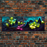 Luminescent trail in the forest, fantasy art, RPG concept art, tiny worlds, glowing mushrooms , Ready To Hang Canvas Print, Panoramic Art,