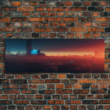 Cyberpunk Cityscape, Ready To Hang Canvas Print, Panoramic, Cyberpunk Concept Art, Cityscape at Sunset, Cool mancave art, gift for him