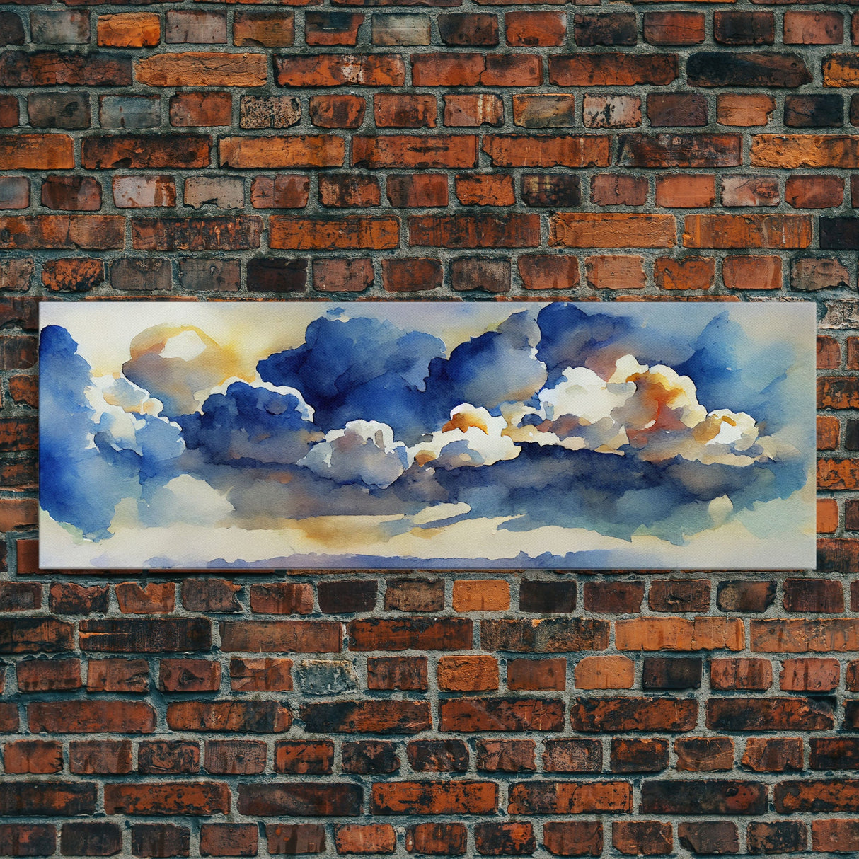 Whimsical Clouds Wall Decor, Ready To Hang Canvas Print, Panoramic, Clouds and Blue Sky, Guest Room Art, Minimalist Decor