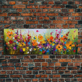 Panoramic Wildflowers Canvas Print, Beautiful Ultra-Wide Wall Art, Original Flower Painting, Floral Art, Botantical Wall Art, Oil Painting