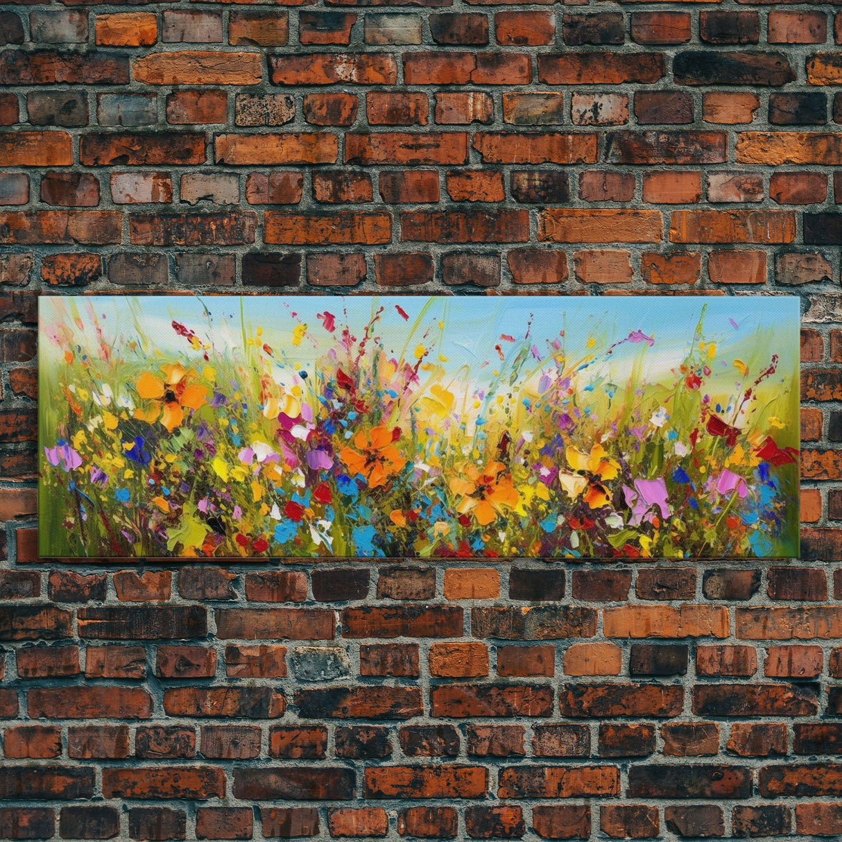 Panoramic Wild Flower Mural Canvas Print, Framed Wall Art, Minimalist Decor, Abstract Oil Painting Of Flowers, Floral Art