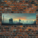 Night City Watercolor, Cyberpunk City, Ready To Hang Canvas Print, Panoramic, Videogame Concept Art, Watercolor Painting Of a Cyberpunk City