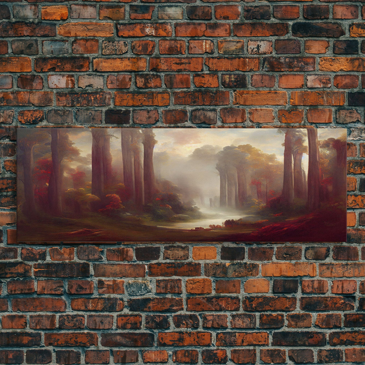 Hazy Forest Fantasy Art, Ready To Hang Canvas Print, Panoramic Art, Fog Covered Forest High Fantasy RPG Concept Art