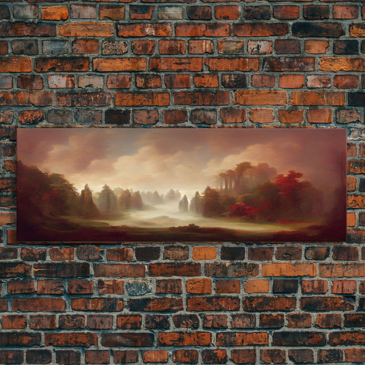 Hazy Forest Fantasy Art, Ready To Hang Canvas Print, Panoramic Art, Fog Covered Forest High Fantasy RPG Concept Art