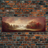 Hazy Forest Fantasy Art, Ready To Hang Canvas Print, Panoramic Art, Fog Covered Forest High Fantasy RPG Concept Art