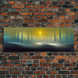 Foggy Forest, UFO Sighting, Ready To Hang Canvas Print, Panoramic Art, Scifi Wall Art