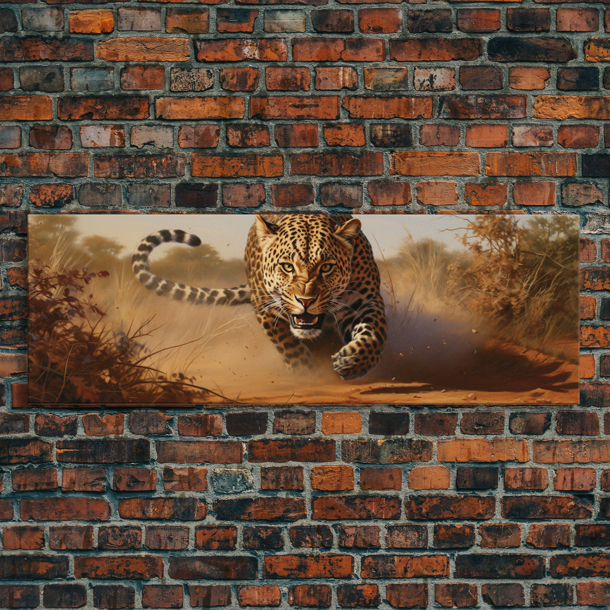 Panoramic Cheetah Wall Art, Framed Canvas Print, Cheetah Painting, Leopard Print