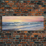 The Joy Of The Beach, Framed Canvas Print, Handmade Wall Art, Extra Large Minimalist Swimming Decor, Abstract Oil Painting, Panoramic Art