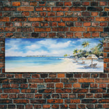 The Joy Of The Beach, Framed Canvas Print, Handmade Wall Art, Extra Large Minimalist Swimming Decor, Abstract Oil Painting, Panoramic Art