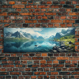 Panoramic Photography Print Of Fjords of Norway, Framed Canvas Print, Panoramic Landscape Photography Art